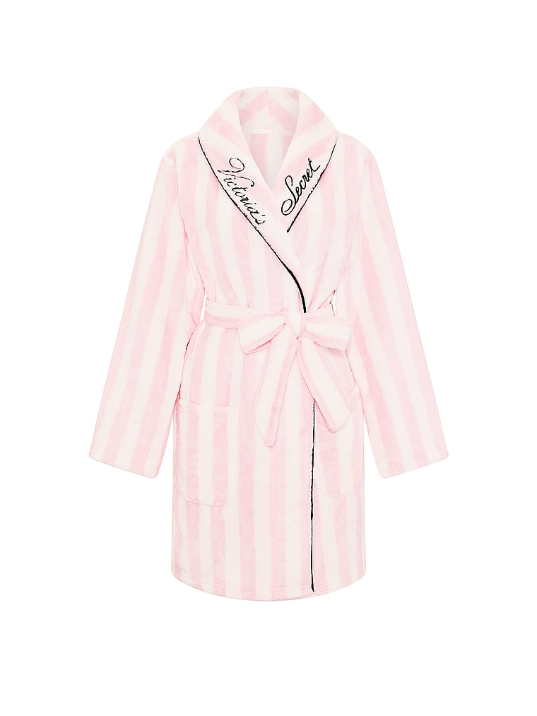 Victoria's Secret, Victoria's Secret Cozy Plush Robe, Pink Heritage Stripes, offModelFront, 4 of 4