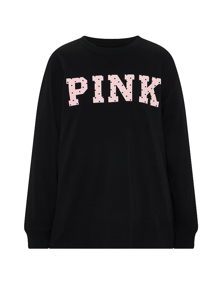 PINK Campus Cotton™ Long-Sleeve Tee, Pure Black Dots, offModelFront, 3 of 3