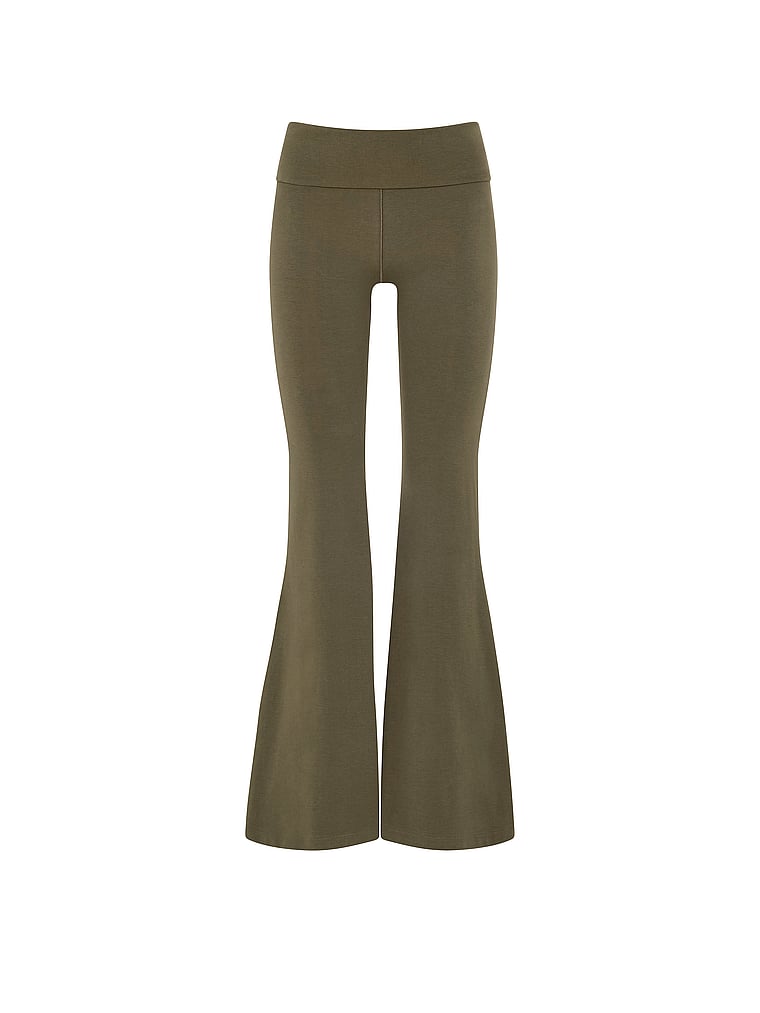 PINK All-Day Cotton™ Foldover Super Flare Leggings, Artichoke Green, offModelFront, 4 of 4