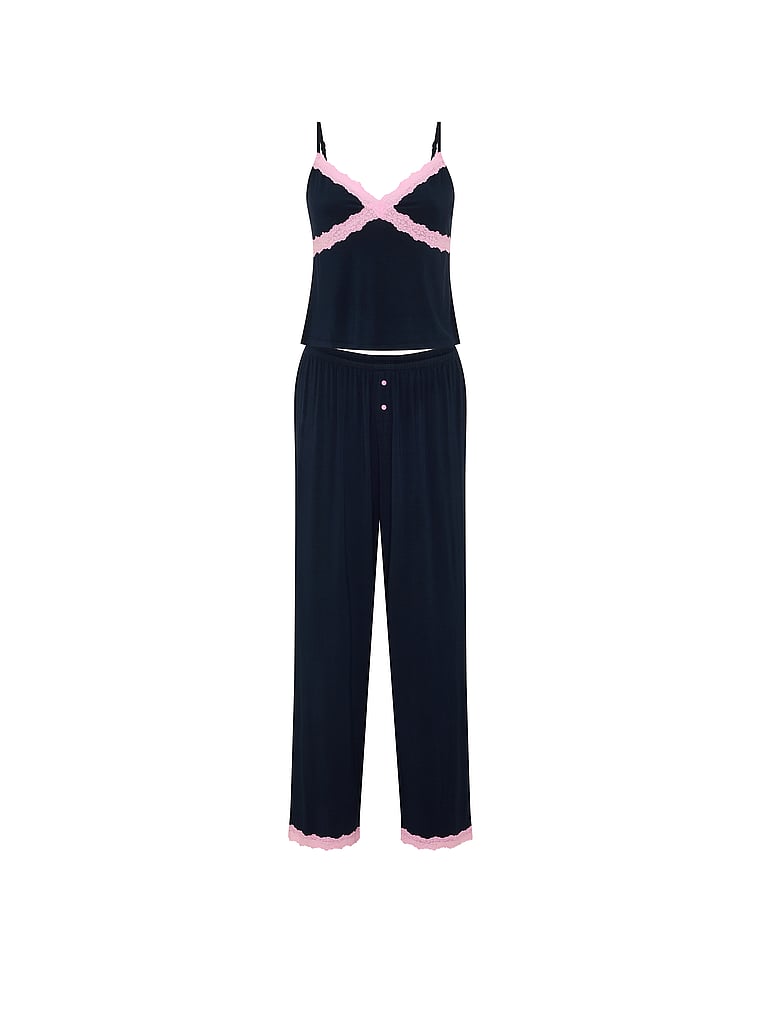 PINK 24/7 Lounge Modal Lace-Trim Cami & Pants Pajama Set, Noir Navy, offModelFront, 3 of 3