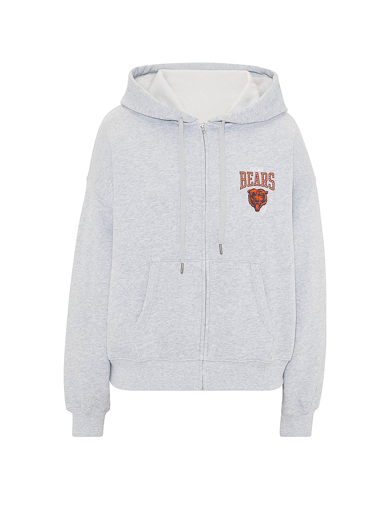 NFL Collection Campus Fleece™ Bling Full-Zip Hoodie, Bears- Heather Grey, offModelFront, 3 of 4