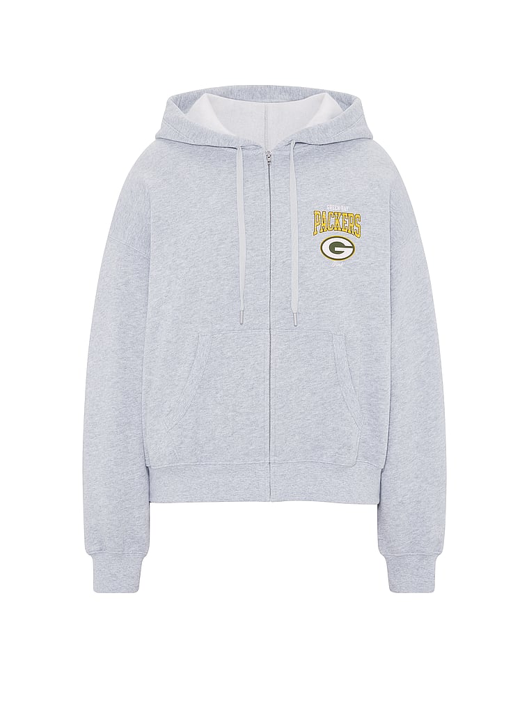 NFL Collection Campus Fleece™ Bling Full-Zip Hoodie, Packers- Heather Grey, offModelFront, 3 of 4