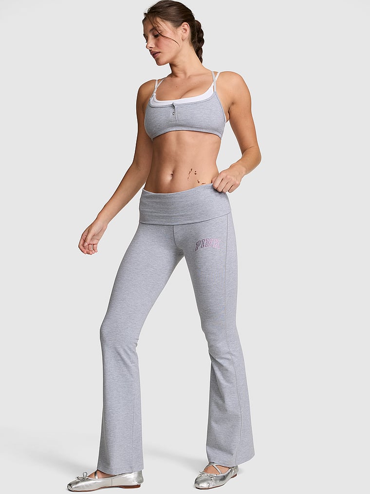 PINK All-Day Cotton™ Foldover Flare Leggings, Miami Icons, onModelBack, 2 of 3