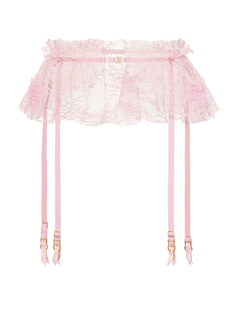 Buy Rosette Reverie Embroidery Flutter Garter Belt, Chalk Rose
