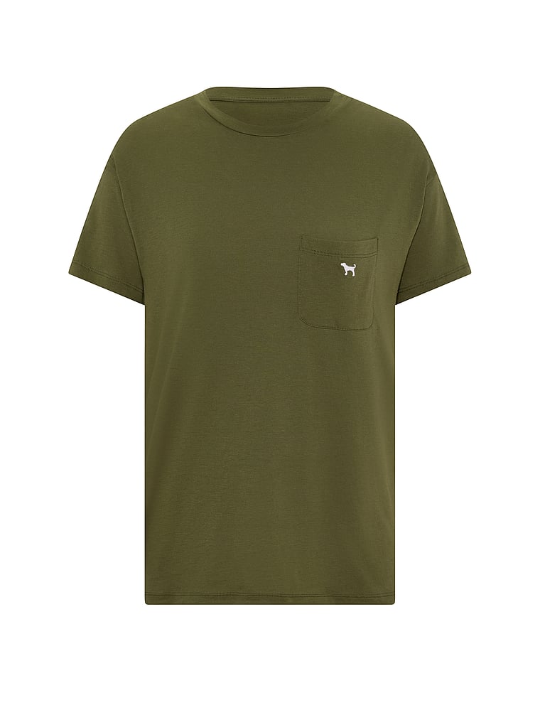 PINK 100% Cotton Light As Air Jersey Pocket Tee, Woodland Green, offModelFront, 3 of 3