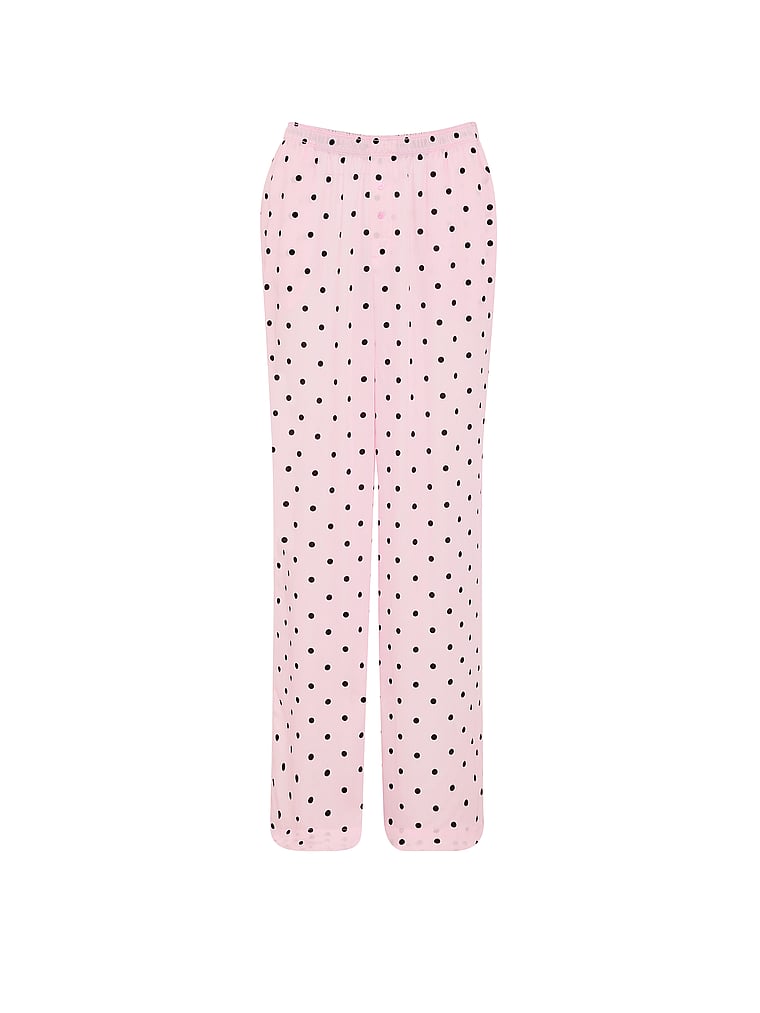PINK Silky Sleep Boxy Pajama Pants, Pink With Black Dot Print, offModelFront, 3 of 3