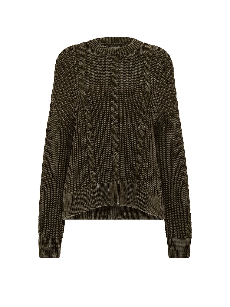 PINK 100% Cotton Not Your Boyfriend’s Boxy Sweater, Olive, offModelFront, 3 of 3