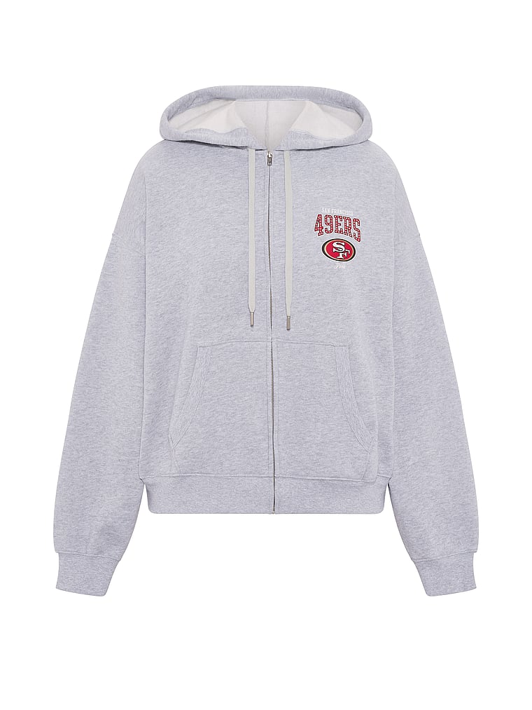 NFL Collection Campus Fleece™ Bling Full-Zip Hoodie, 49ers- Heather Grey, offModelFront, 3 of 4