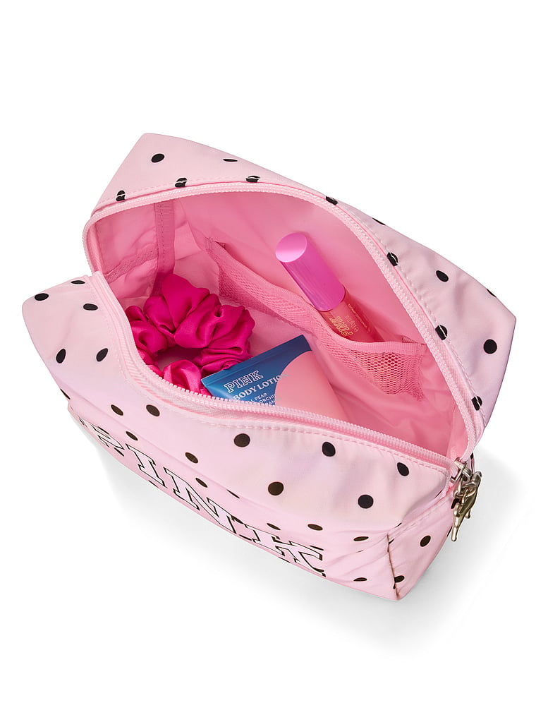 PINK Top-Zip Makeup Bag, Pink & Black Dot, detail, 3 of 3