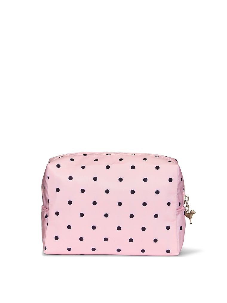 PINK Top-Zip Makeup Bag, Pink & Black Dot, onModelBack, 2 of 3