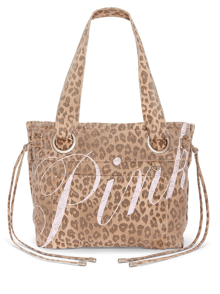 PINK Canvas Flat-Bottom Tote Bag, Leopard, onModelFront, 1 of 4