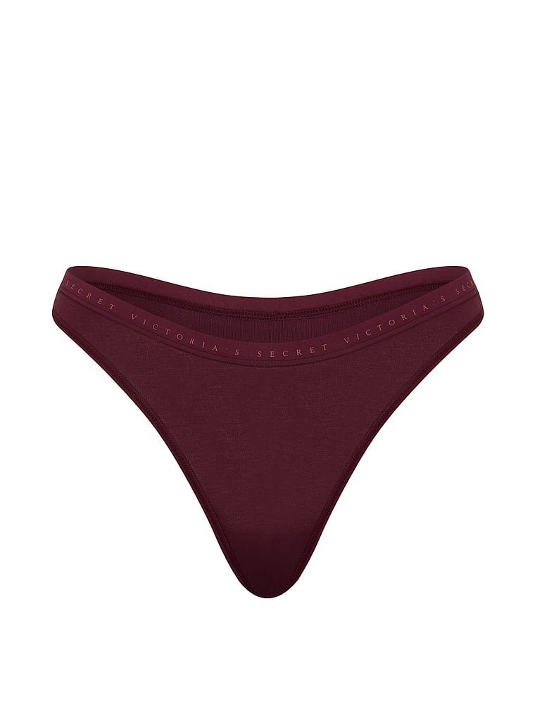 Victoria's Secret, Victoria's Secret Stretch Cotton High-Leg Scoop Thong Panty, Rich Maroon, offModelFront, 3 of 3
