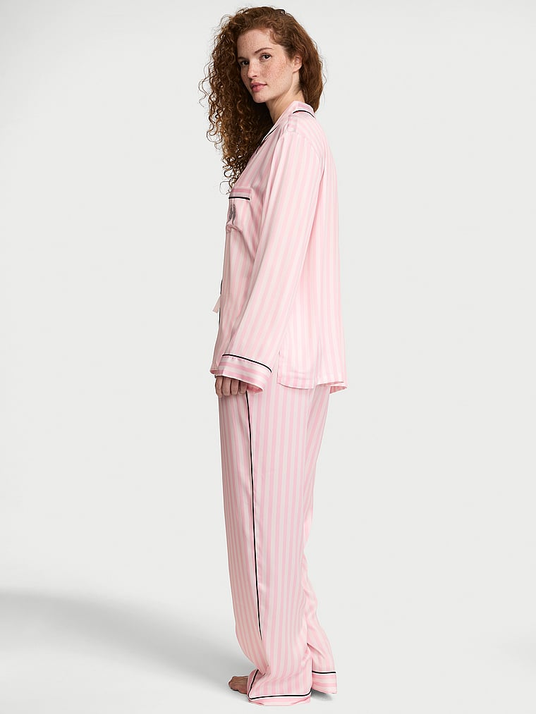 Victoria's Secret, Victoria's Secret Signature Satin Long Pajama Set, Iconic Pink Stripes, offModelBack, 5 of 5