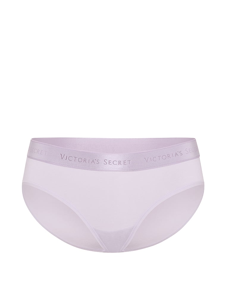 Victoria's Secret, Cotton Shine Logo Cotton Hiphugger Panty, Purple Whisper, offModelFront, 3 of 4
