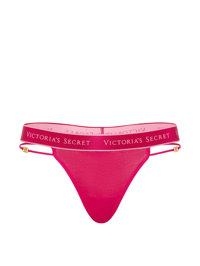 Victoria's Secret, Cotton Logo Cotton Heart Shine Patch Thong Panty, Vibrant Fuchsia, offModelFront, 3 of 4
