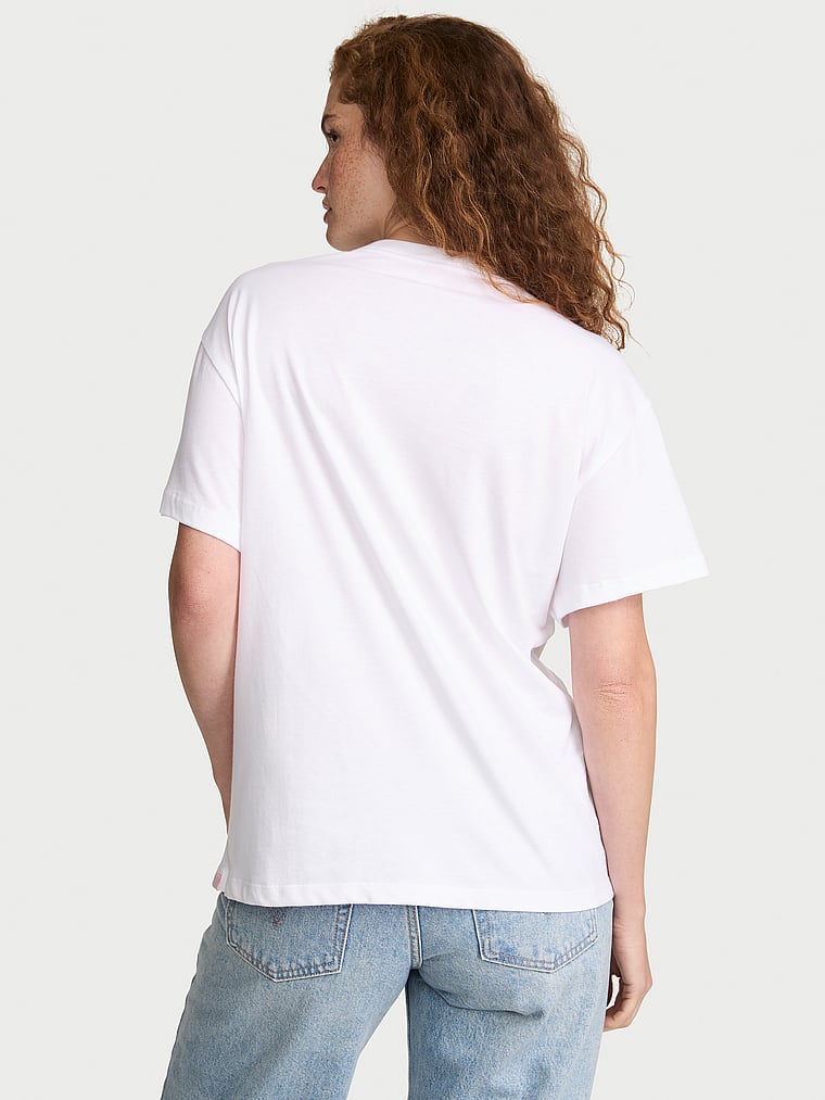 Victoria's Secret, Angel Essentials 100% Cotton Oversized Tee, VS White, onModelBack, 2 of 3