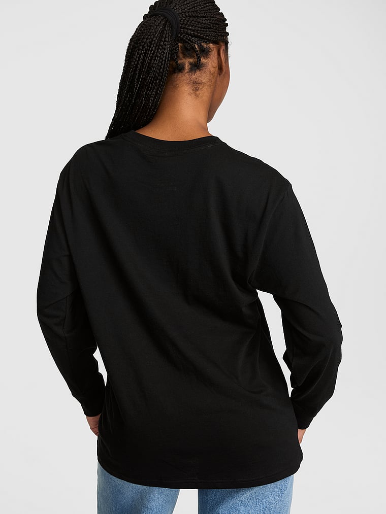 PINK Campus Cotton™ Long-Sleeve Tee, Pure Black Halloween, onModelBack, 2 of 3