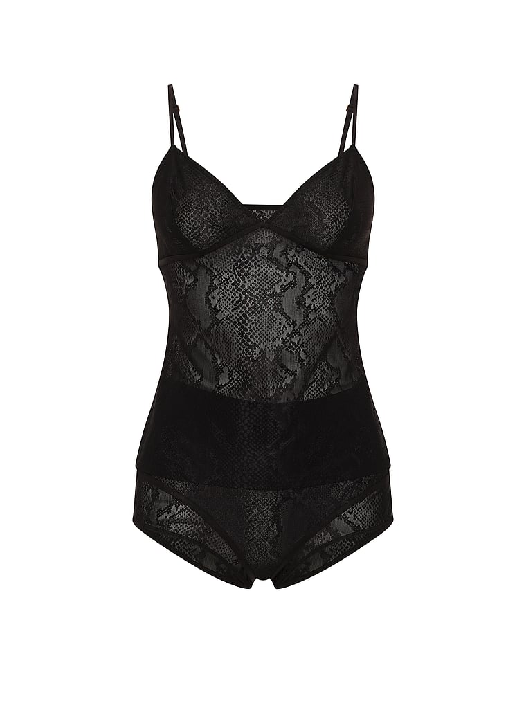 Victoria's Secret, Very Sexy Viper Lace Cami & Short Set, Black, offModelFront, 3 of 3