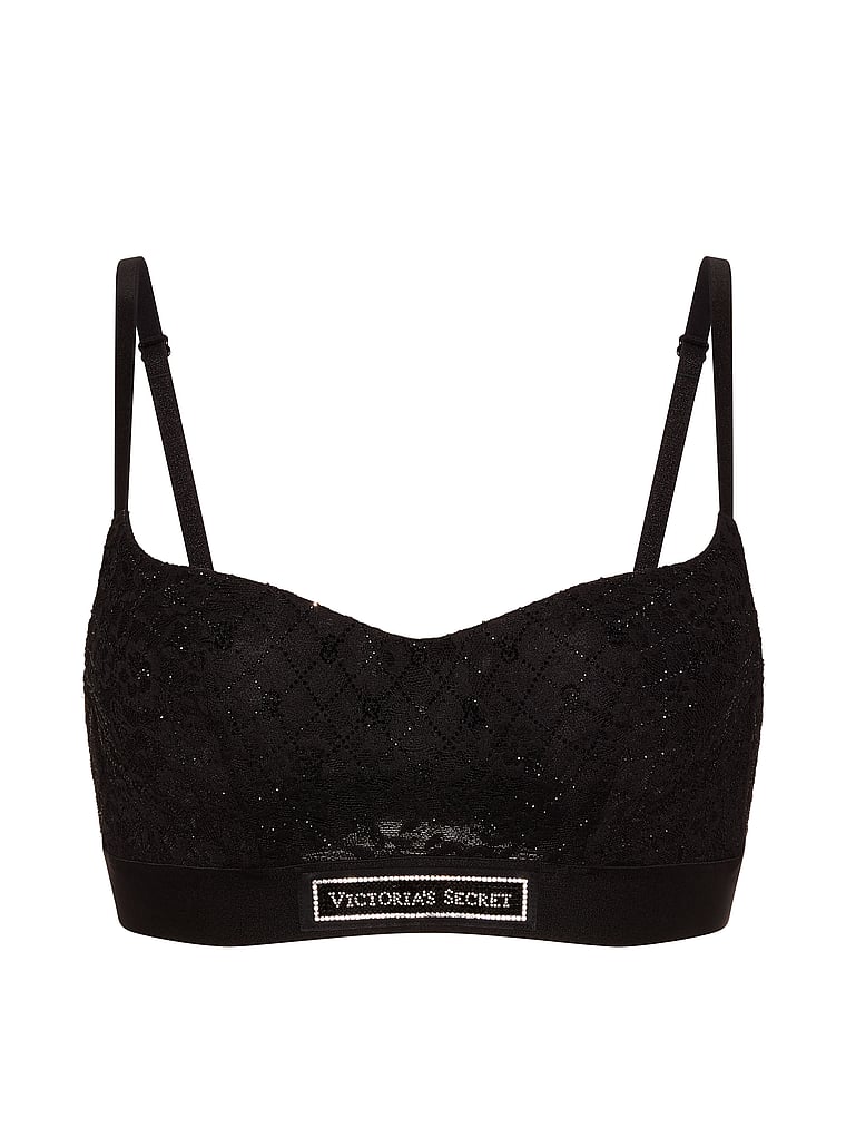 Victoria's Secret, The T-shirt Lace Shine Logo Lightly Lined Balconette Bra, Black, offModelBack, 4 of 6