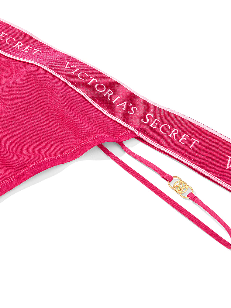 Victoria's Secret, Cotton Logo Cotton Heart Shine Patch Thong Panty, Vibrant Fuchsia, detail, 4 of 4