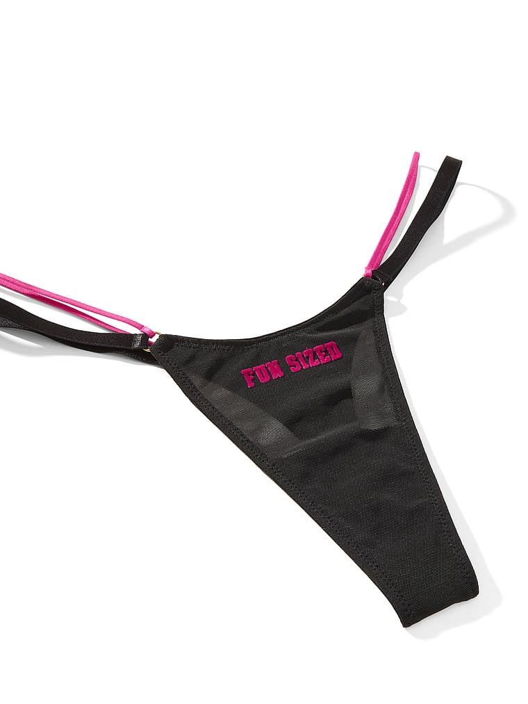 PINK Logo Cotton String Micro Thong Panty, Black, Fun Sized , detail, 4 of 4