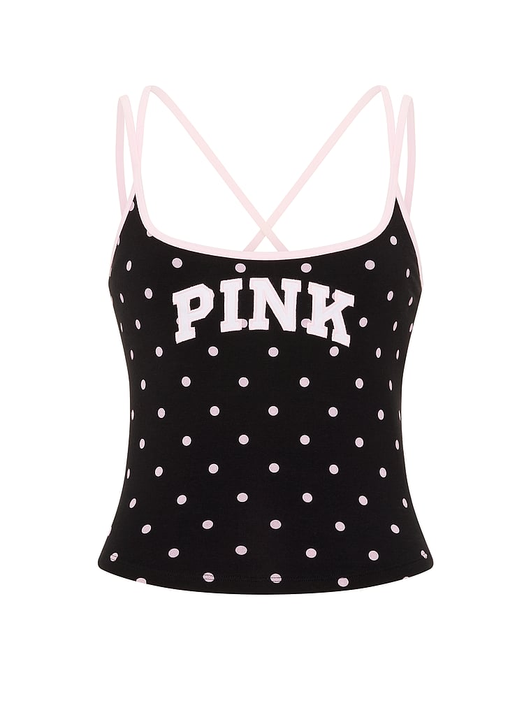 PINK All-Day Cotton™ Strappy Tank Top, Pink Dots, offModelFront, 4 of 4