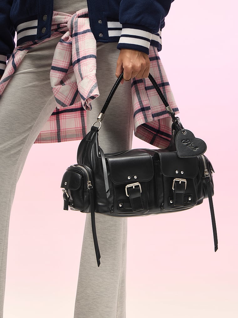PINK Multi-Pocket Shoulder Bag, Black, onModelSide, 3 of 4