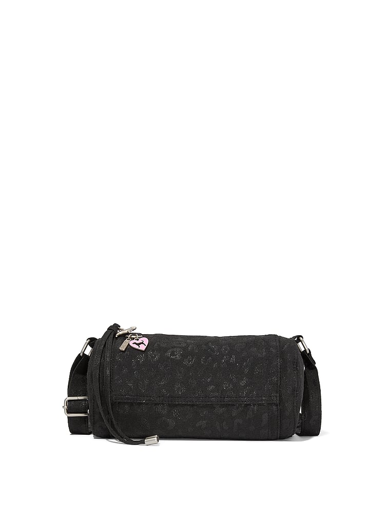 PINK Canvas Duffle Shoulder Bag, Black Leopard, onModelFront, 2 of 4