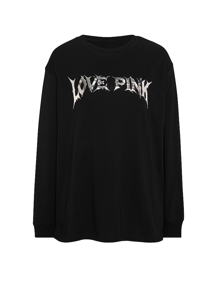 PINK Campus Cotton™ Long-Sleeve Tee, Pure Black Halloween, offModelFront, 3 of 3