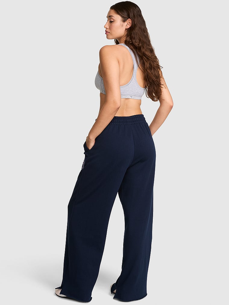 PINK Campus Fleece™ Wide-Leg Split-Hem Sweatpants, Noir Navy Icons, onModelBack, 2 of 3