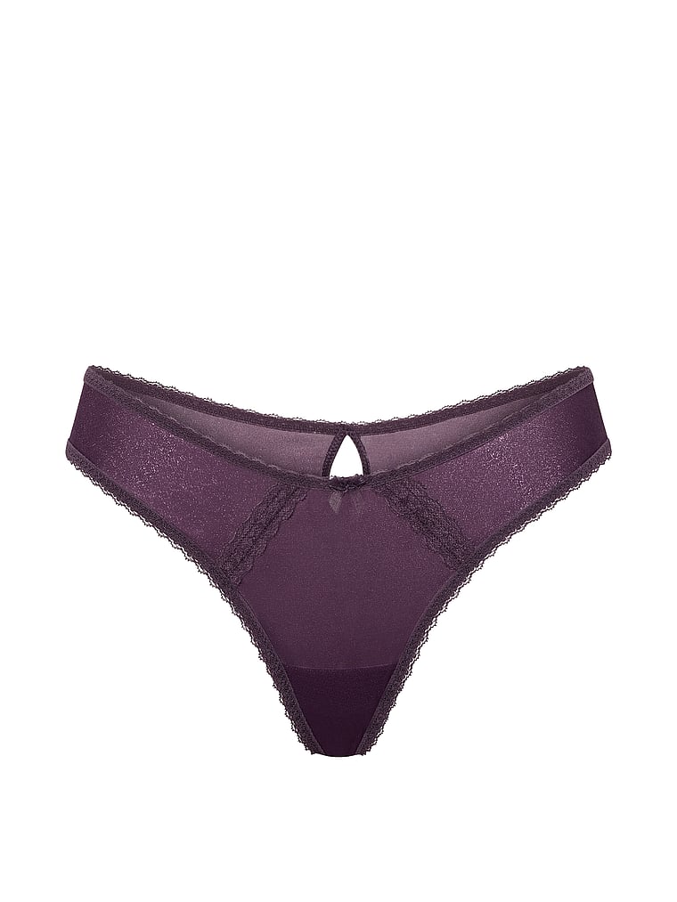 Victoria's Secret, Dream Angels Butterflies Motif Open-Back Brazilian Panty, Shadow Purple, offModelFront, 4 of 4