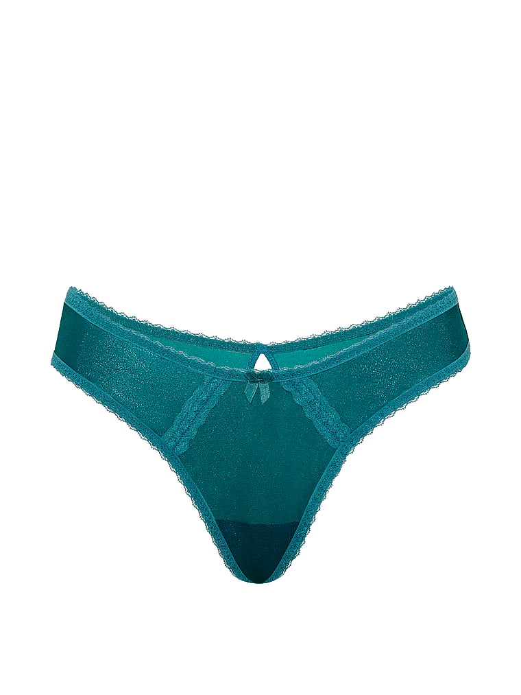 Victoria's Secret, Dream Angels Lace Peekaboo Brazilian Panty, Aquarium Blue, offModelFront, 4 of 4