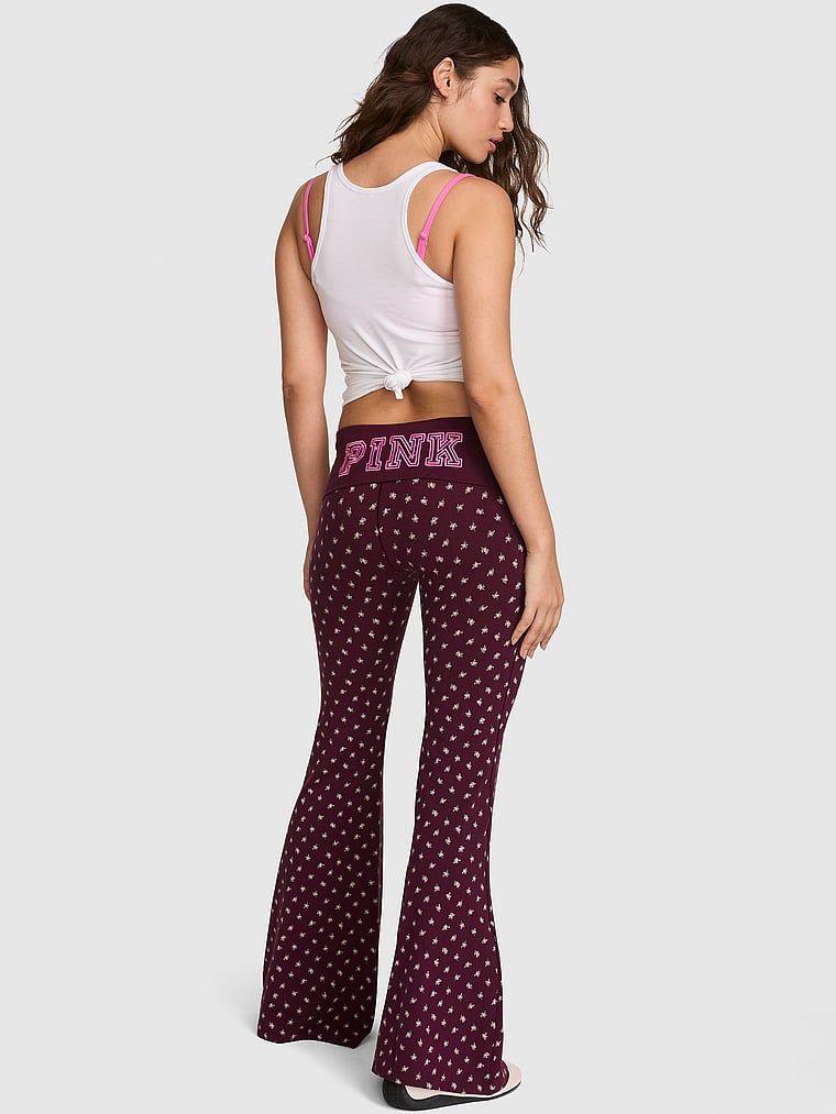 PINK All-Day Cotton™ Foldover Super Flare Leggings, Wild Rose Ditsy Floral, onModelBack, 2 of 4
