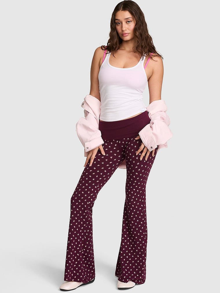 PINK All-Day Cotton™ Foldover Super Flare Leggings, Wild Rose Ditsy Floral, onModelFront, 1 of 4