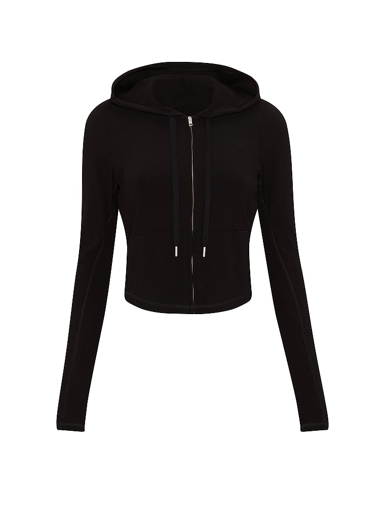 PINK All-Day Cotton™ Full-Zip Hoodie, Black, offModelFront, 3 of 3