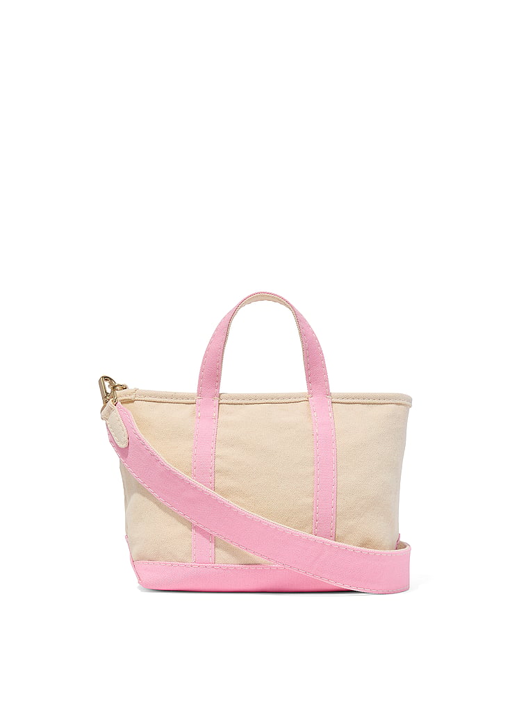 Victoria's Secret, Victoria's Secret VS Icon Mini Canvas Tote Bag, Natural With Pink, offModelFront, 4 of 4