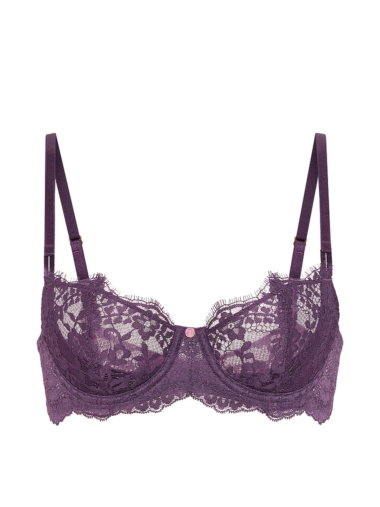 Victoria's Secret, Dream Angels Wicked Unlined Lace Balconette Bra, Shadow Purple, offModelFront, 4 of 4