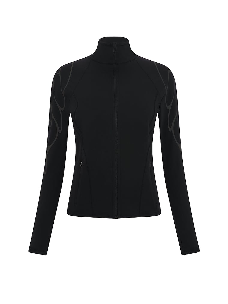 Victoria's Secret, VSX VSX Elevate™ Full-Zip Jacket, Black Graphic, offModelFront, 4 of 4