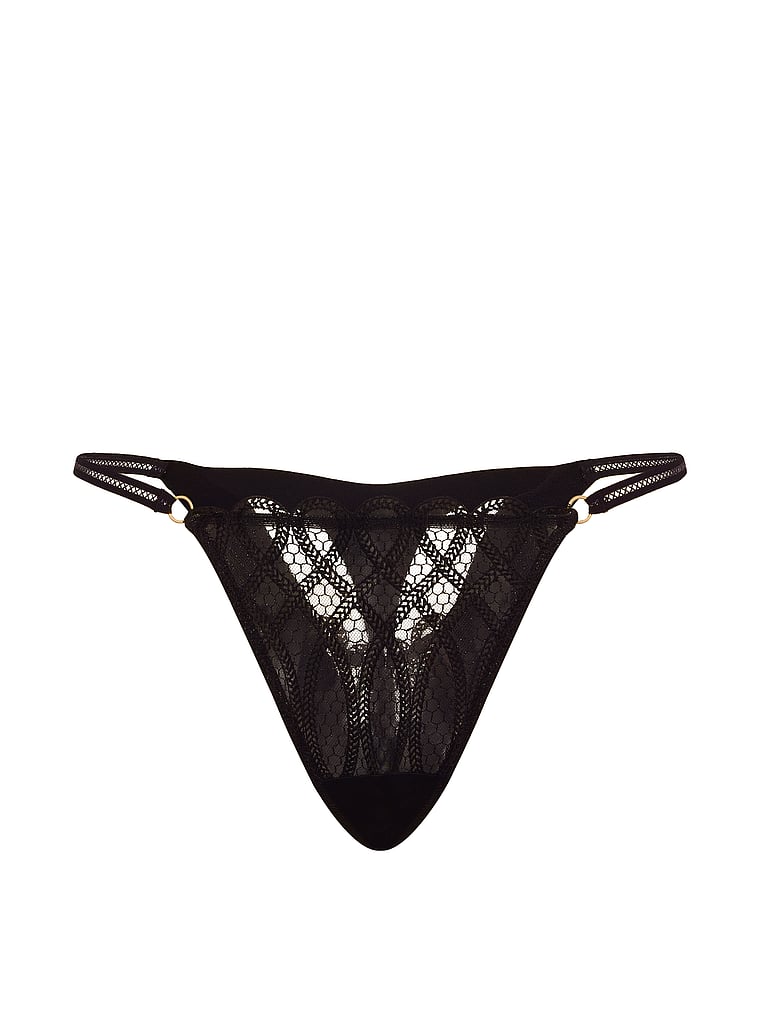 Victoria's Secret, Very Sexy Viper Embroidery Brazilian Panty, Black, offModelFront, 4 of 5