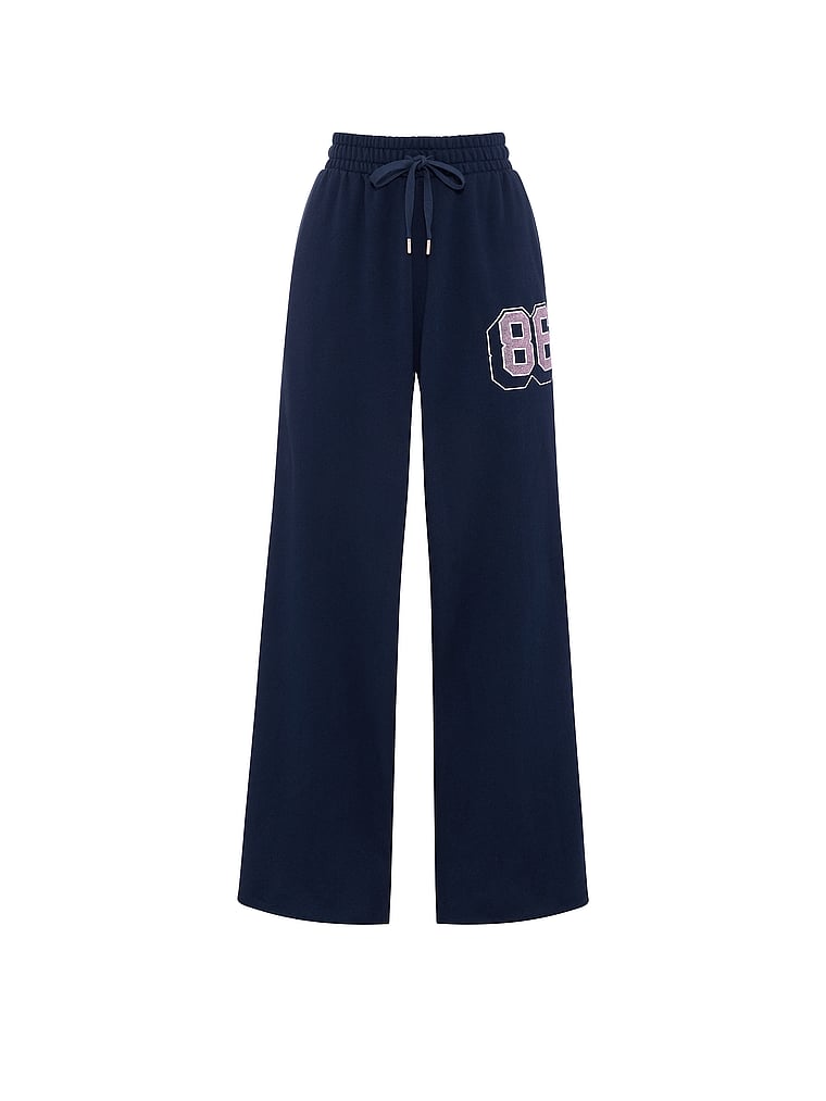 PINK Campus Fleece™ Wide-Leg Split-Hem Sweatpants, Noir Navy Icons, offModelFront, 3 of 3