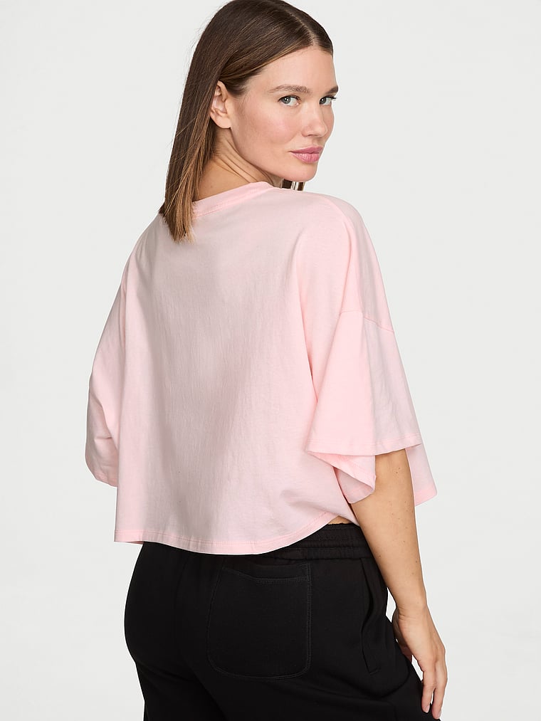 Victoria's Secret, Angel Essentials 100% Cotton  Oversize Crop Tee, Pink, onModelBack, 2 of 3