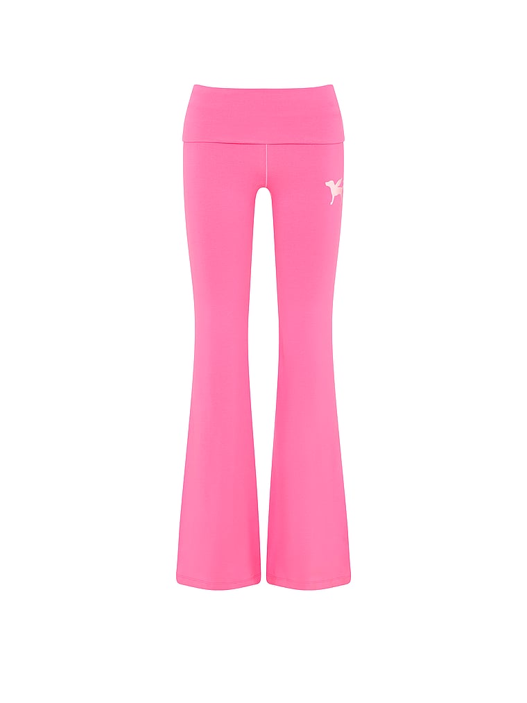 PINK All-Day Cotton™ Foldover Super Flare Leggings, PINK Halftime Show Hollywood Pink, offModelFront, 4 of 4