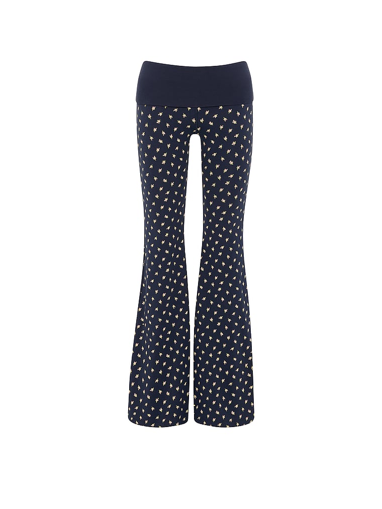 PINK All-Day Cotton™ Foldover Super Flare Leggings, Navy Ditsy Floral, offModelFront, 4 of 4