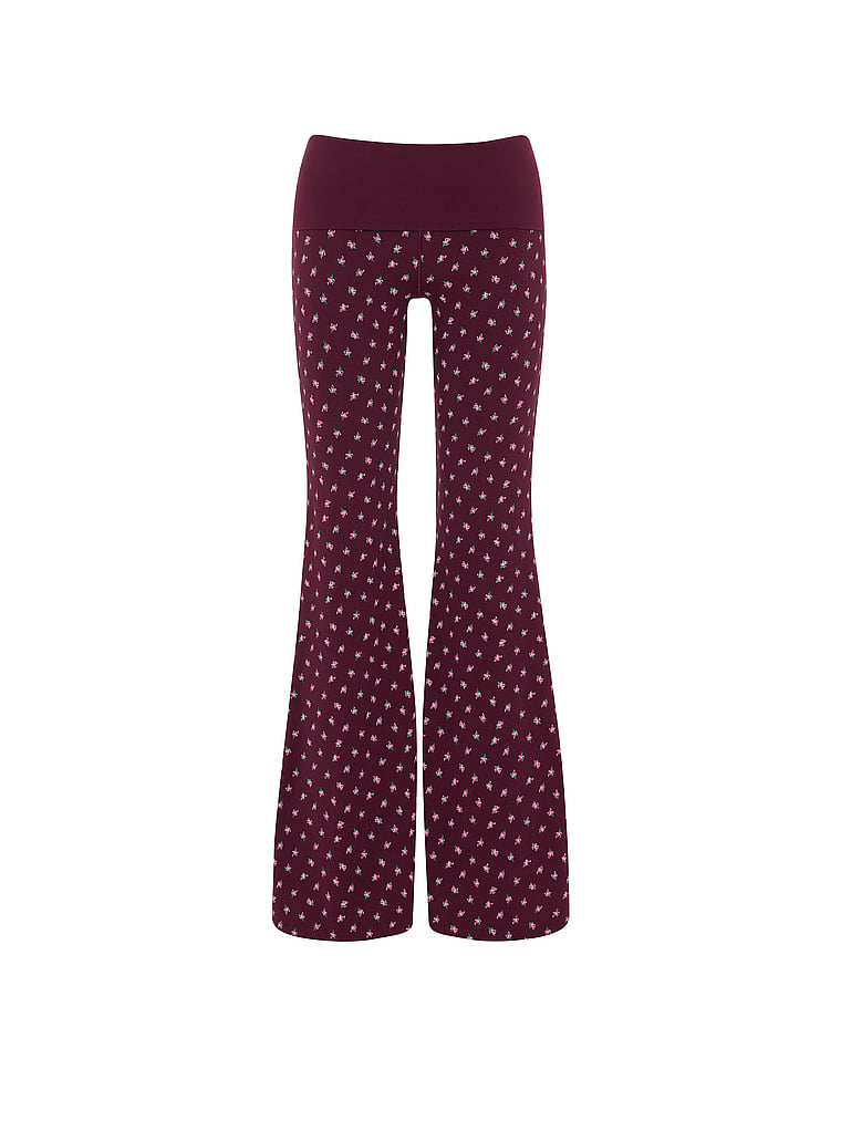 PINK All-Day Cotton™ Foldover Super Flare Leggings, Wild Rose Ditsy Floral, offModelFront, 4 of 4