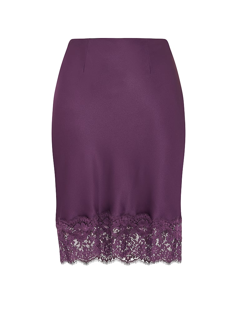 Victoria's Secret, Dream Angels Satin Lace-Trim Skirt, Shadow Purple, offModelFront, 3 of 3