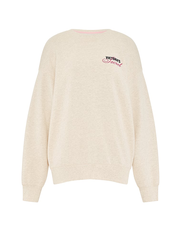 Victoria's Secret, Angel Essentials Iconic Fleece Crewneck Sweatshirt, Beige, offModelFront, 3 of 3