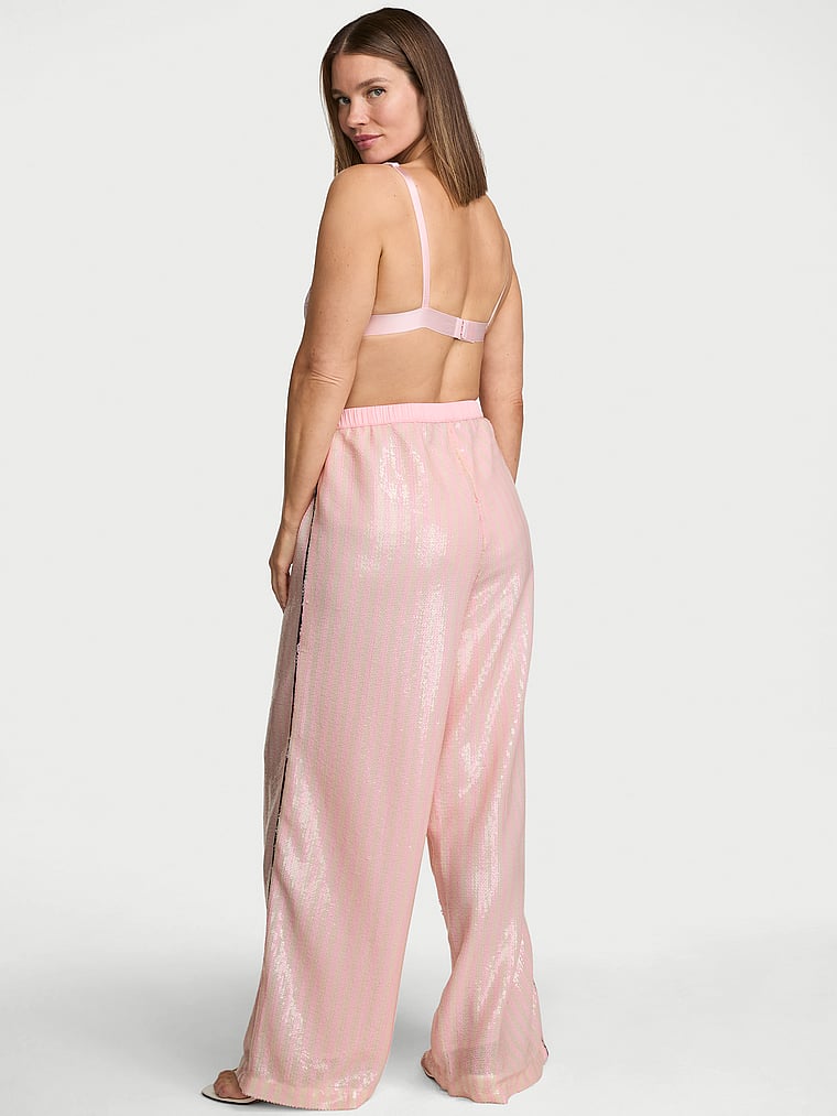 Victoria's Secret, Victoria's Secret Shine Shop Sequin Pajama Pants, Iconic Pink Stripes, onModelBack, 2 of 5
