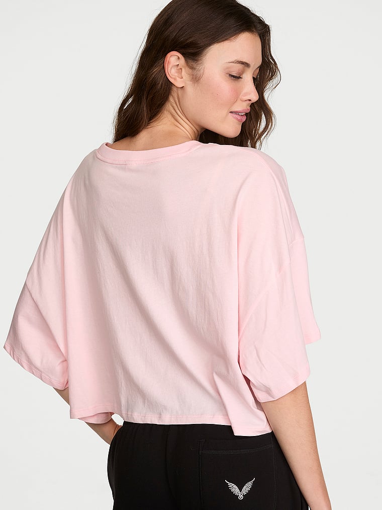 Victoria's Secret, Angel Essentials 100% Cotton  Oversize Crop Tee, Pink, onModelBack, 2 of 3 Kennidy is 5'11" or 180cm and wears Small