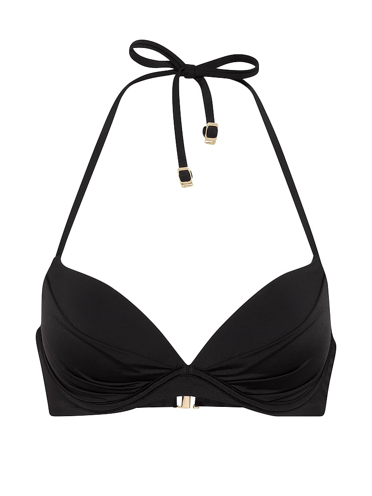 Victoria's Secret, Victoria's Secret Swim Angel Convertible Halter Push-Up Bikini Top, Pure Black, offModelBack, 4 of 5
