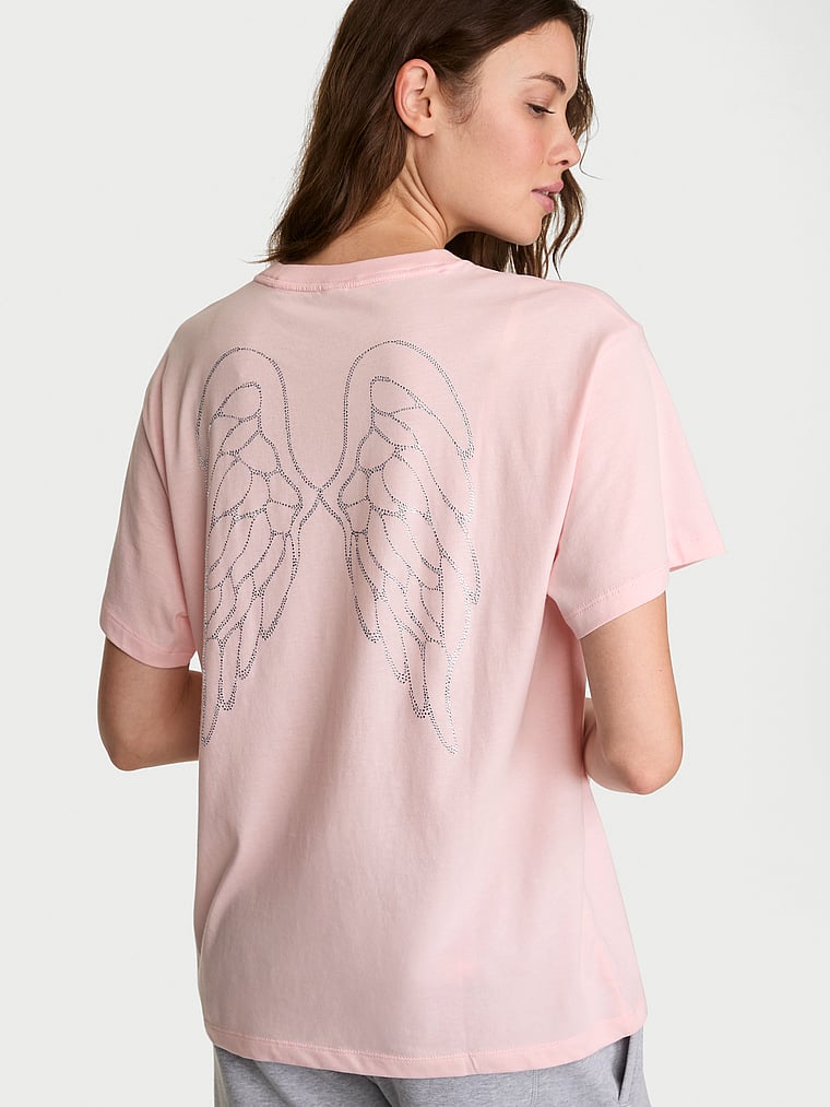 Victoria's Secret, Angel Essentials 100% Cotton Oversized Tee, Angel Pink, onModelFront, 1 of 3 Kennidy is 5'11" or 180cm and wears Small